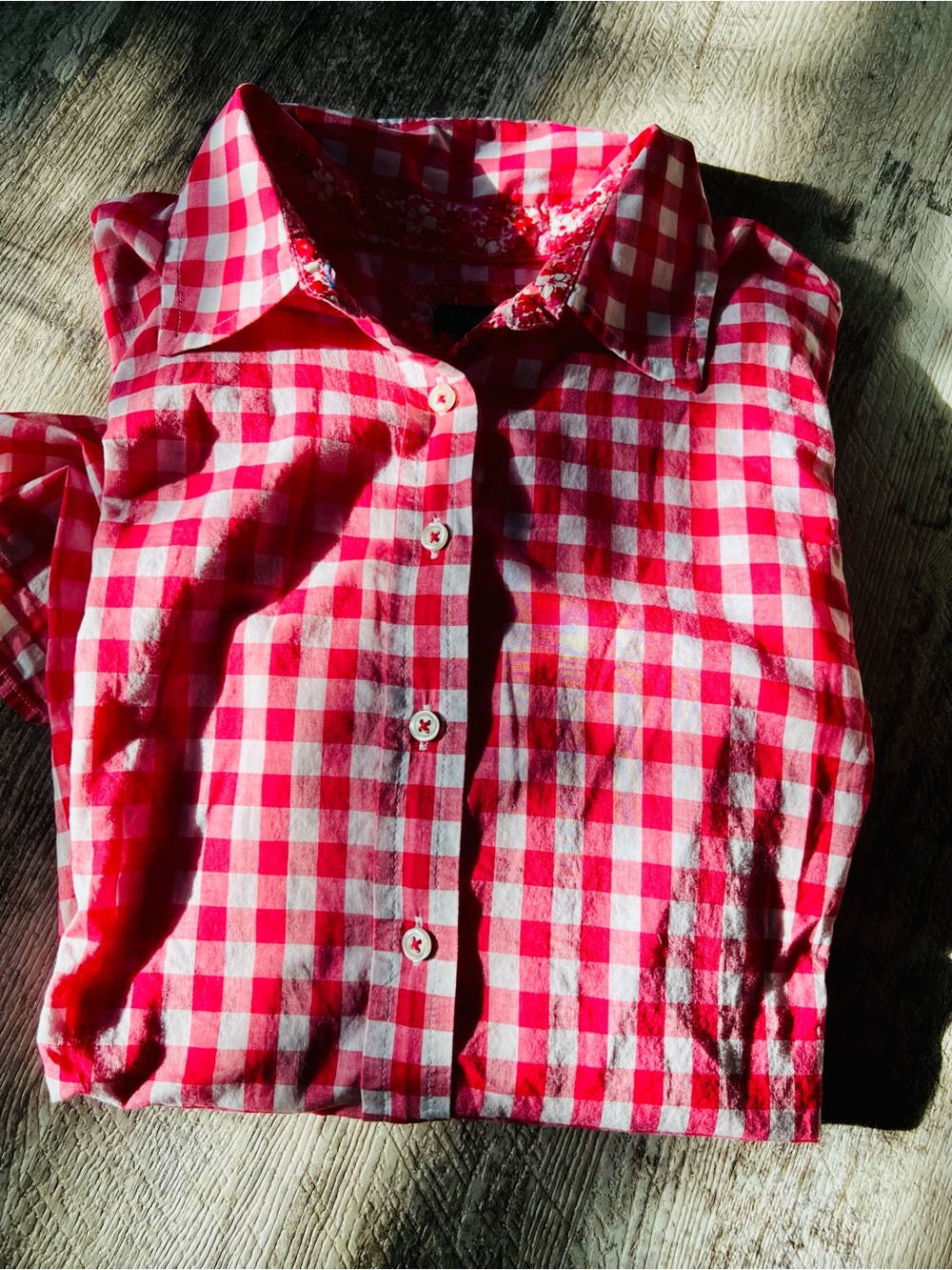 Talbots Pink and White Preppy Gingham Button-Down Shirt